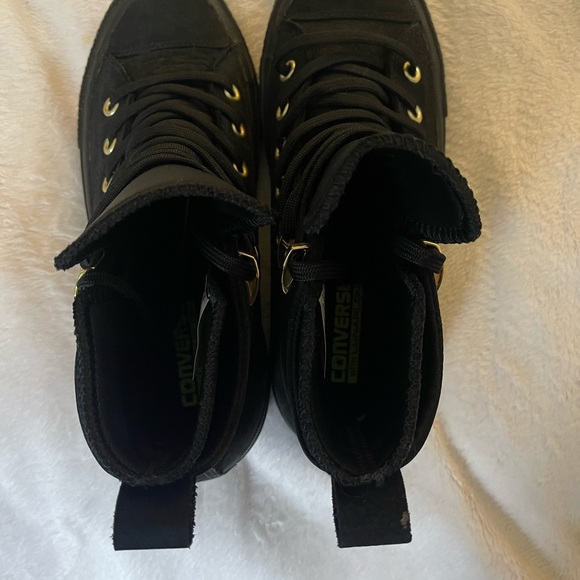 Black High-Top Converse Lunarlon Sneakers with Gold Accents - Picture 3 of 6